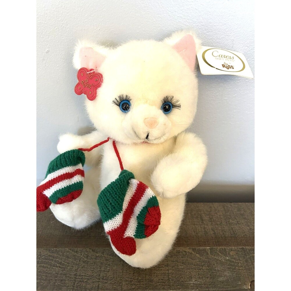 Russ Mittens the White Kitten Caress Soft Pets #7586 Blue Eyes Made in Korea NEW